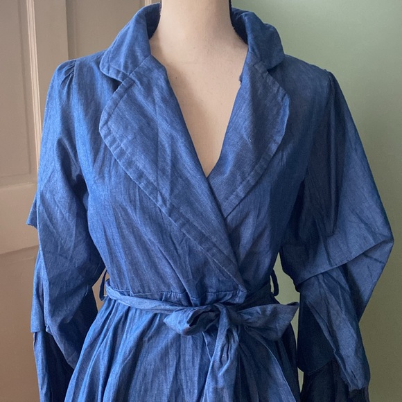 New Women’s chambray wrapped flirty cute mini dress, Size L - Picture 3 of 8